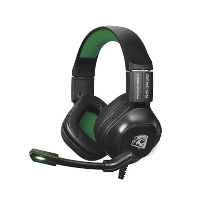 headset gamer genesis com microfone preto e verde hgge elg 1
