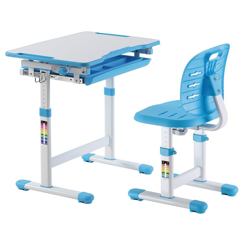 Mesa Cadeira Infantil Estudos e Desenho Regulável B201S Azul Central Suportes